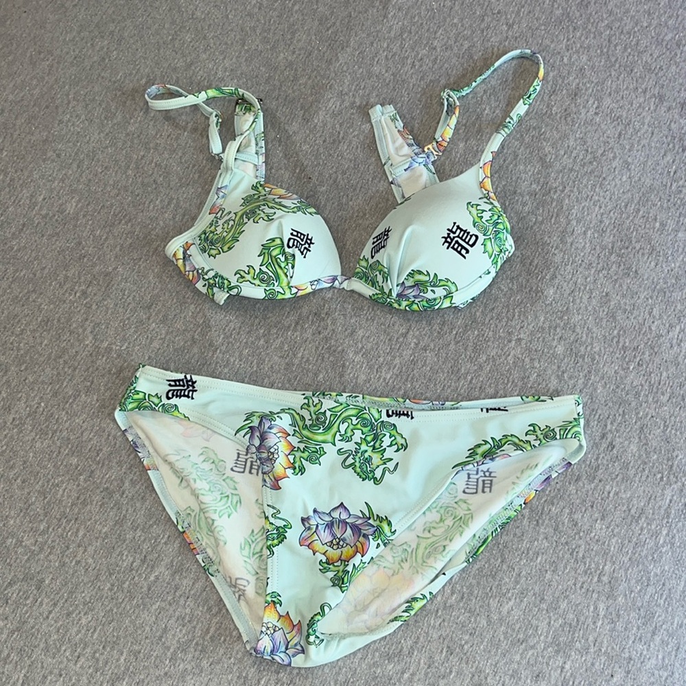 Pale blue Bikini with dragon print